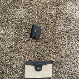 Brand New Brown, Tan, Gold Detachable Chain Crossbody Coach Purse & Mini Wallet